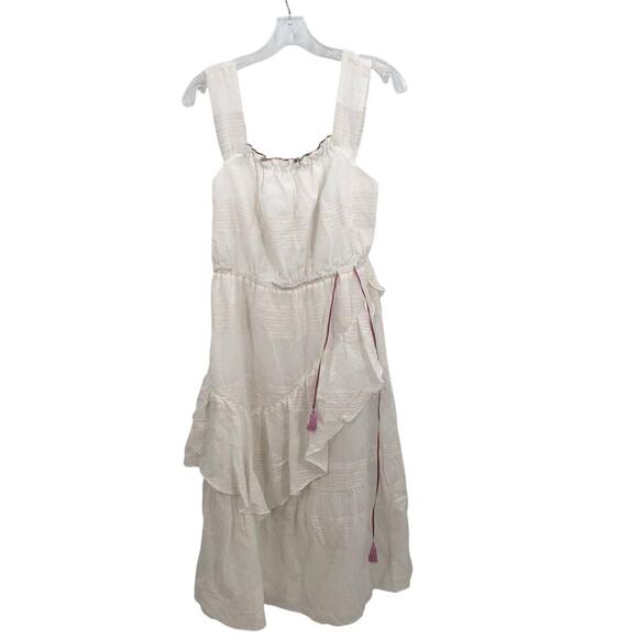 Club Monaco Women's Sleeveless Ruffle Waist Tie Boutone Robe Dress White Size M - Picture 6 of 7